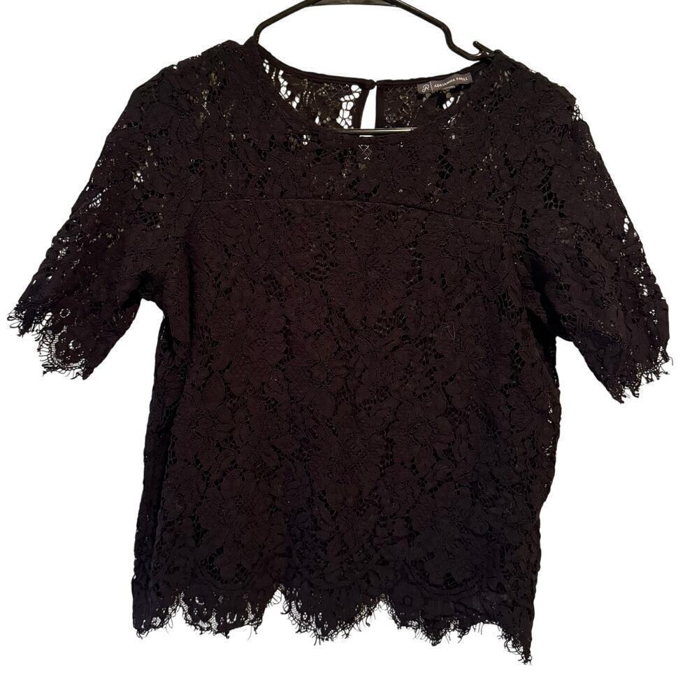 Adrianna Papell Womens Short Sleeve Lace Blouse Size S Black Top Classic‎ Formal
